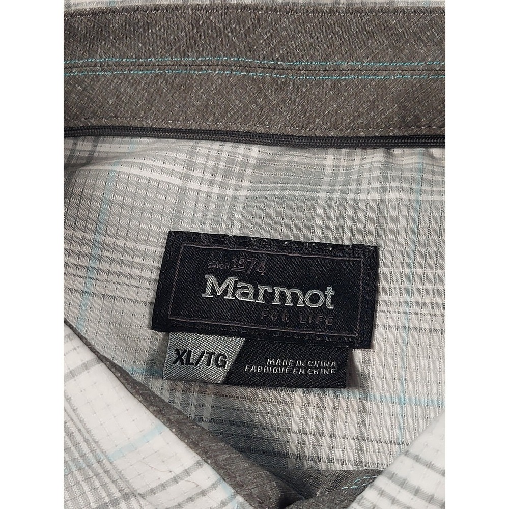 Marmot Mens XL White Plaid Button Up Shirt Lightweight Hiking Outdoors Short Slv - Picture 3 of 11